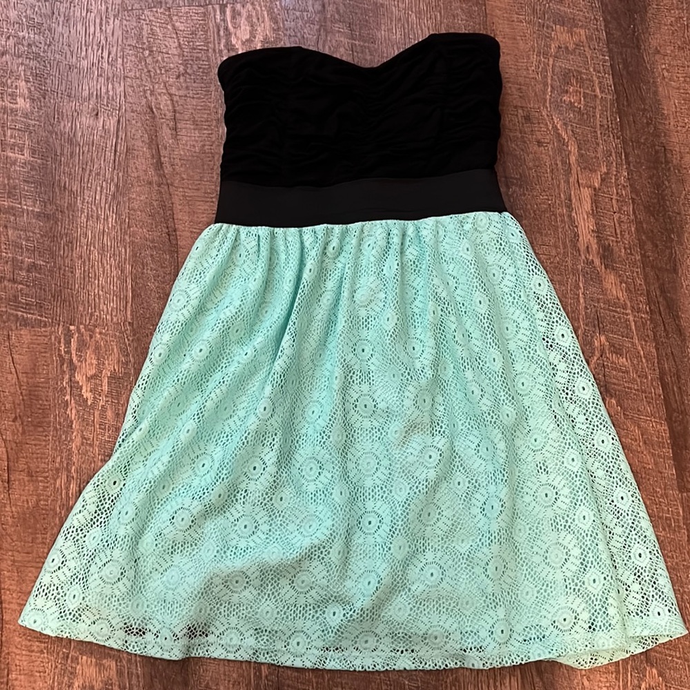 LunaChix Black and Mint Green Strapless Dress Size Medium